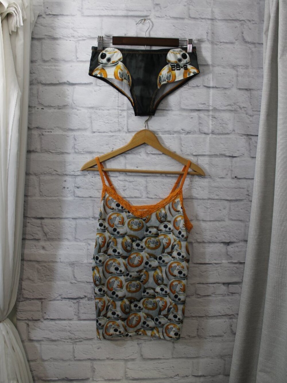Star Wars BB8 Sleepwear Set Orange Black Large Summer Loungewear Lace Trim